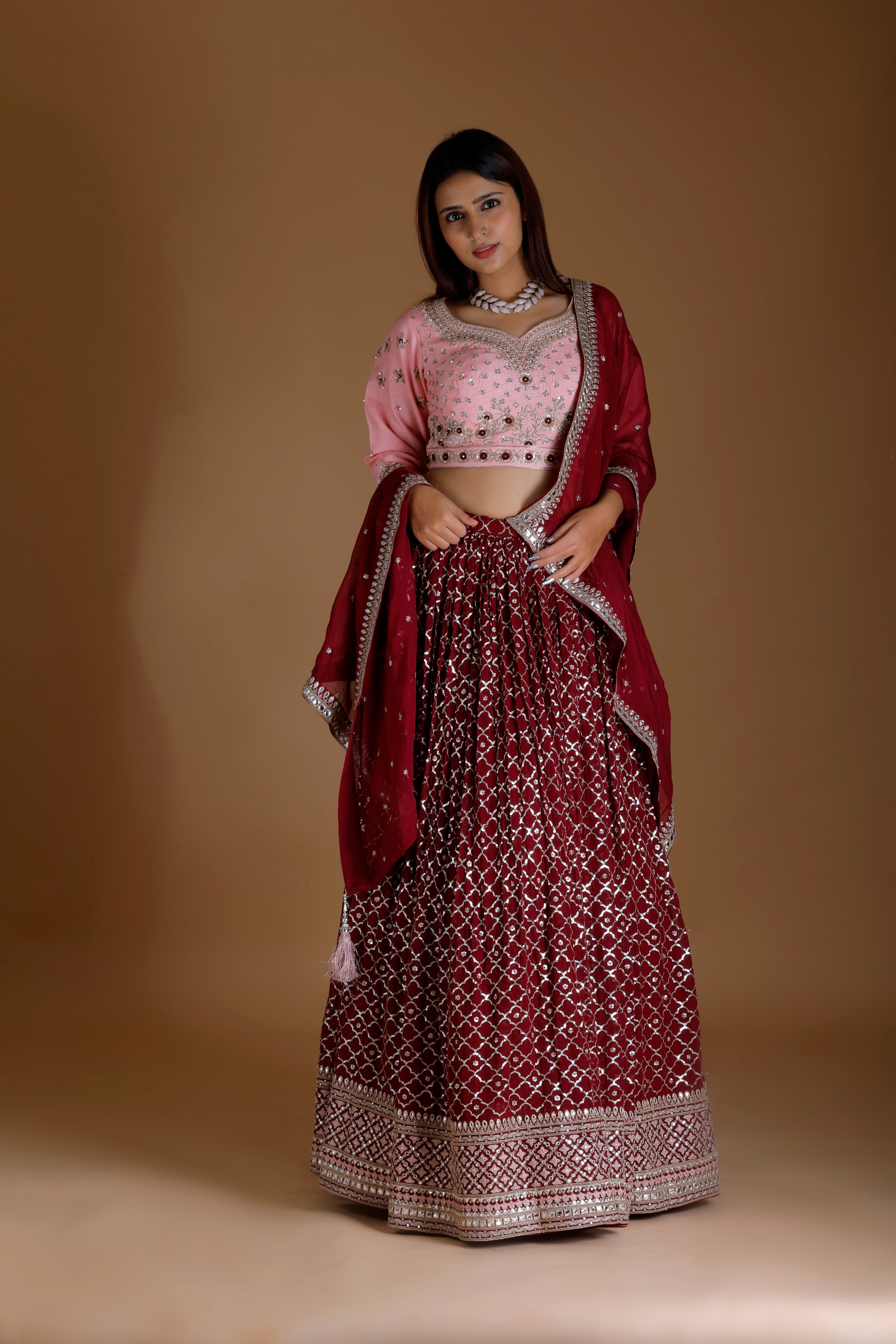 Maroon Lehenga Set with Embroidery