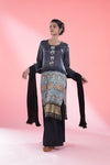 Cool Black Printed Straight Suit Set With Hand Embroidery