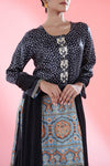Cool Black Printed Straight Suit Set With Hand Embroidery