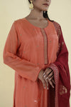 Creamy Peach Straight Suit Set With Hand Embroidery