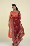Creamy Peach Straight Suit Set With Hand Embroidery