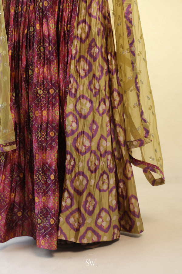 Tyrian Purple Long Dress with Bandhani Butti Pattern