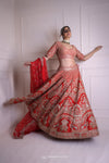 Cadmium Red Bridal Lehenga with Embroidery