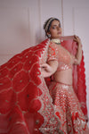 Cadmium Red Bridal Lehenga with Embroidery