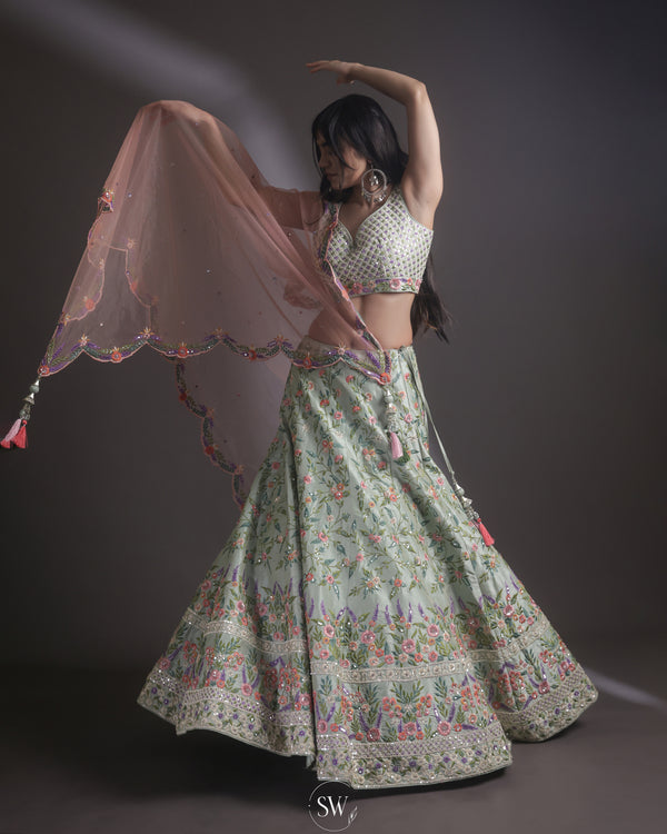 Pale Sea Green Lehenga Set with Embroidery