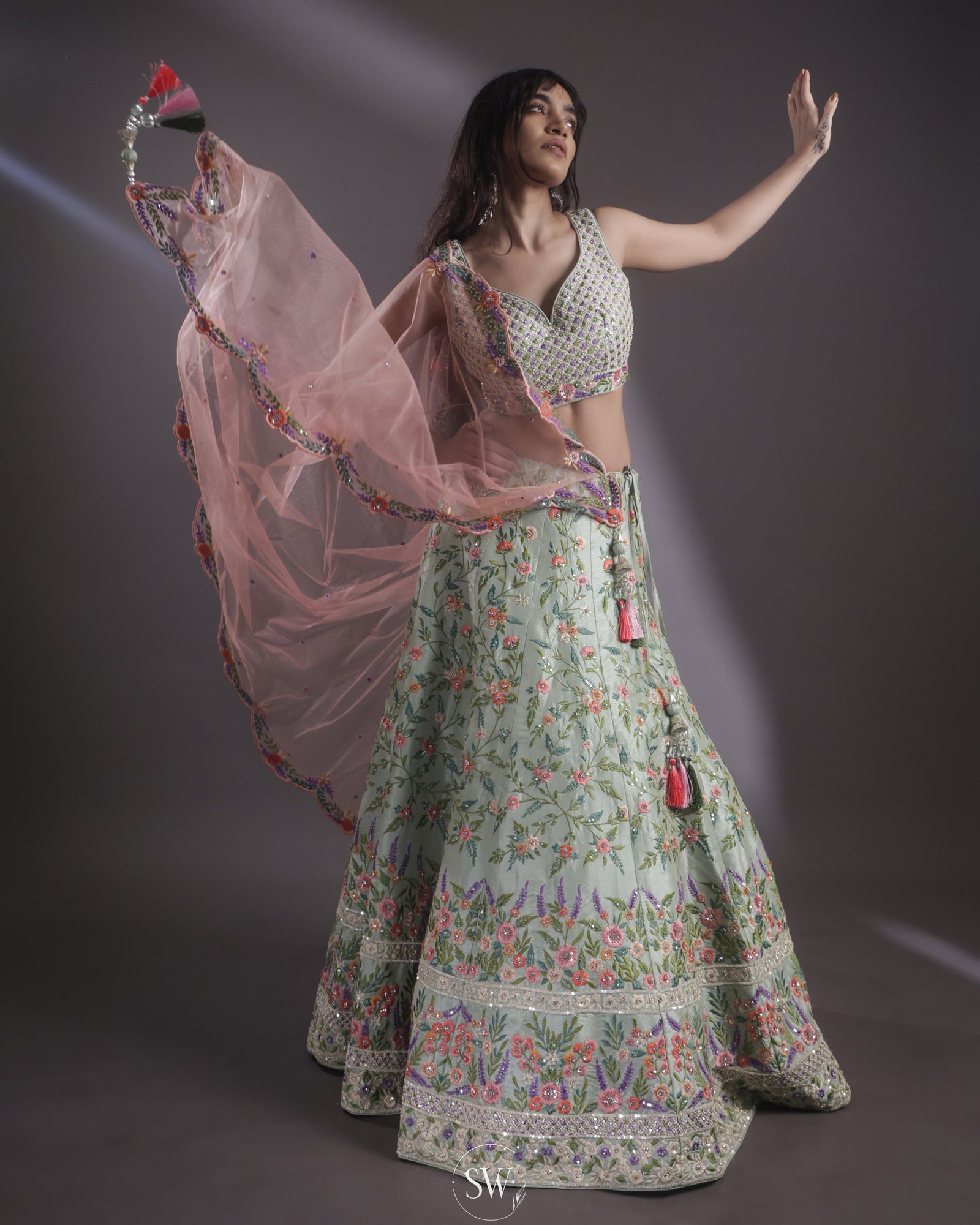 Pale Sea Green Lehenga Set with Embroidery