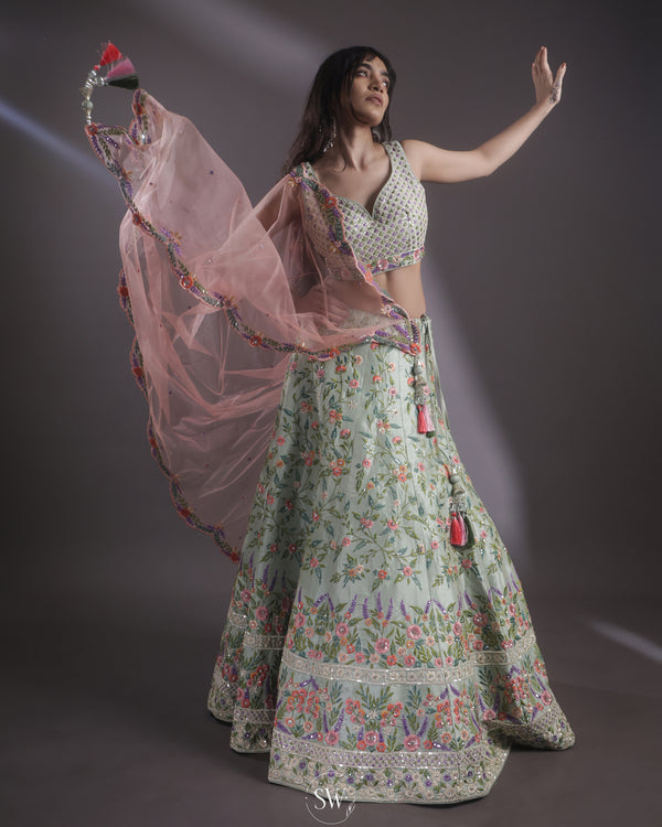 Pale Sea Green Lehenga Set with Embroidery