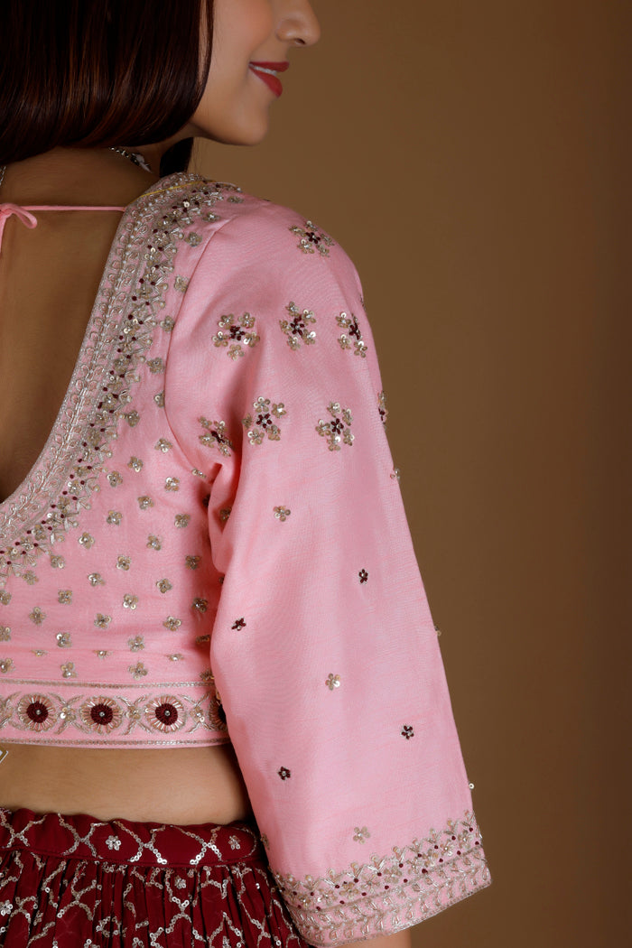 Maroon Lehenga Set with Embroidery