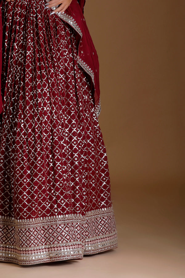 Maroon Lehenga Set with Embroidery