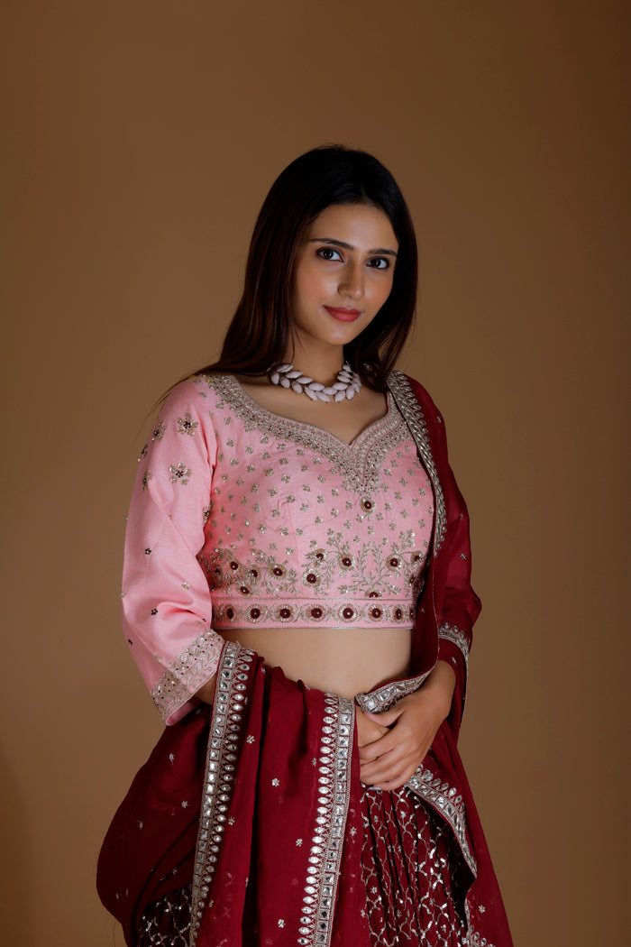 Maroon Lehenga Set with Embroidery