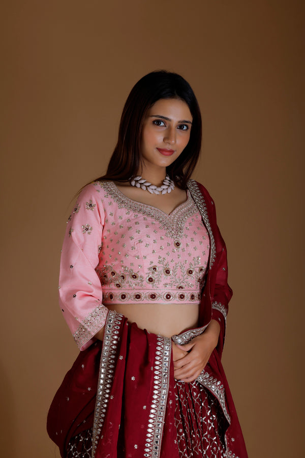 Maroon Lehenga Set with Embroidery