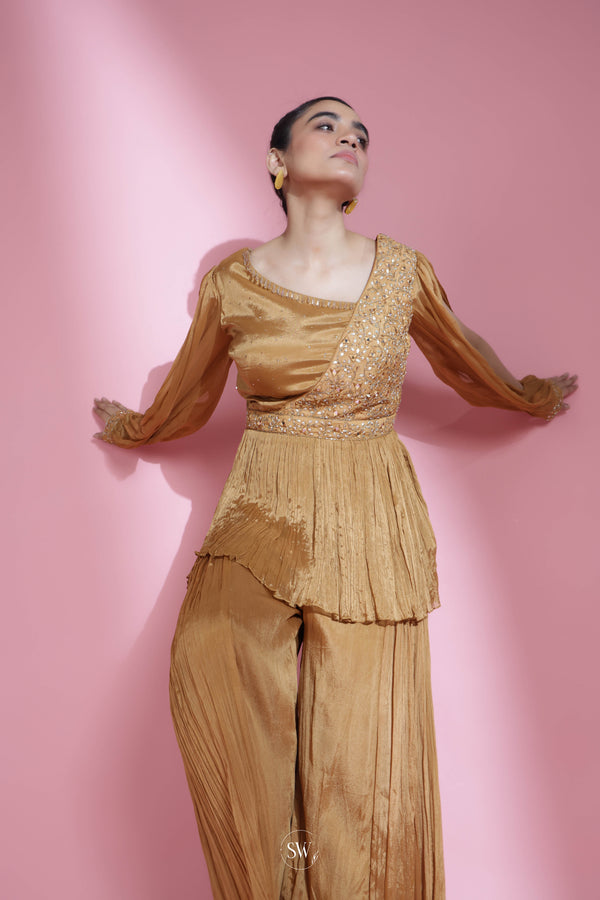 Copper Gold Embroidery Sharara