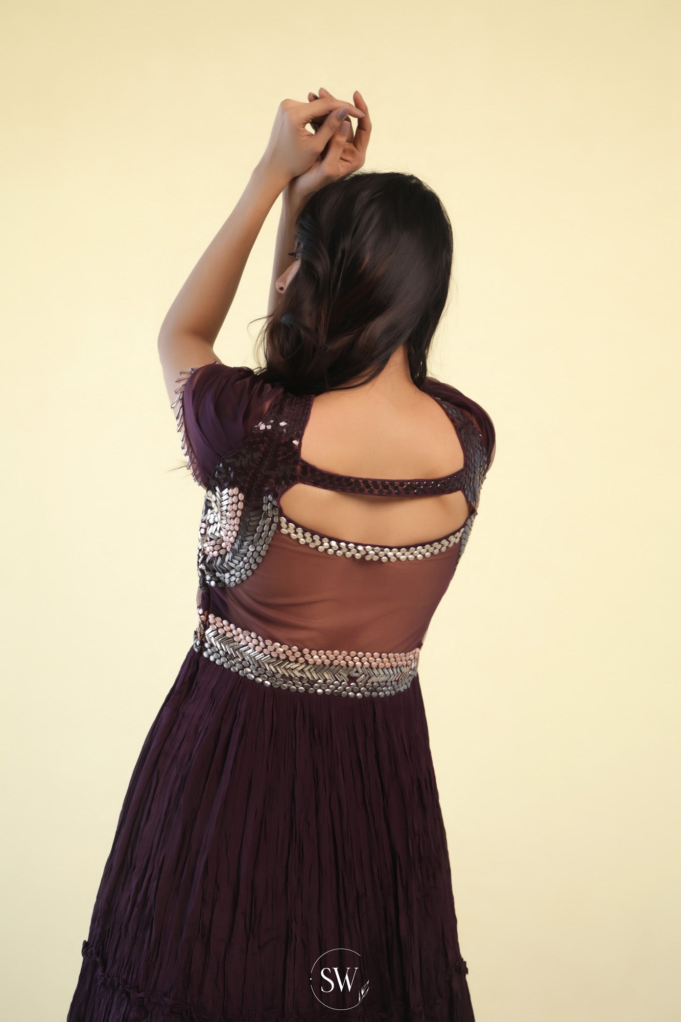 Dark Purple Gown with Embroidery