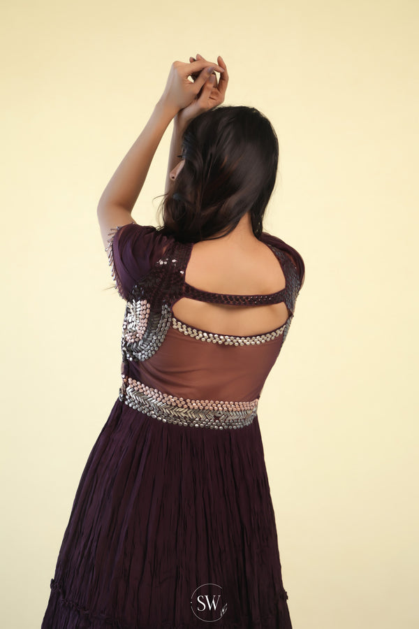 Dark Purple Gown with Embroidery