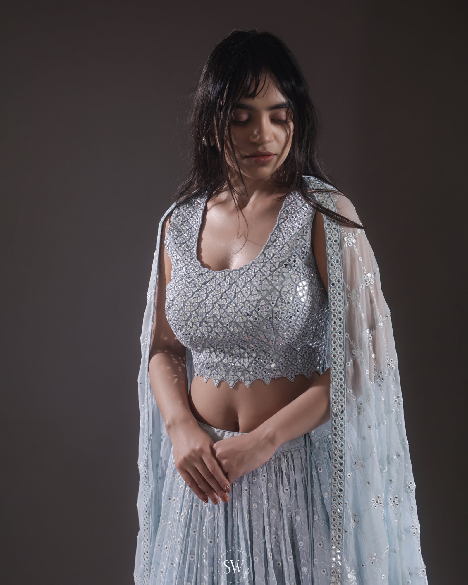 Pastel Blue Lehenga Set with Hand Embroidery