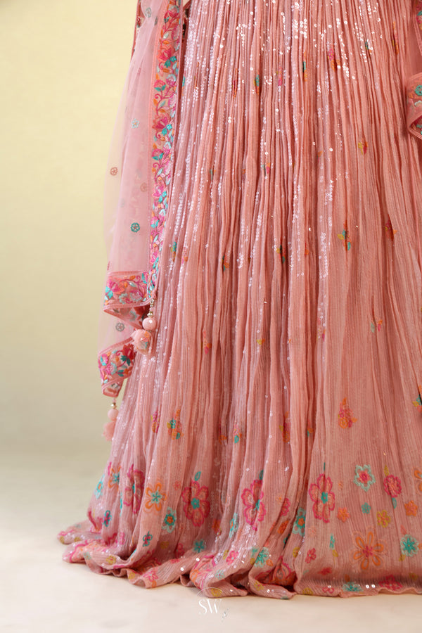 Tulip Pink Lehenga Set with Hand Embroidery
