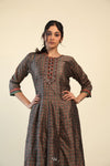 Deep Coffee Brown Everyday Kurti with Printed Ajrak Design