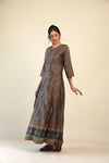 Deep Coffee Brown Everyday Kurti with Printed Ajrak Design