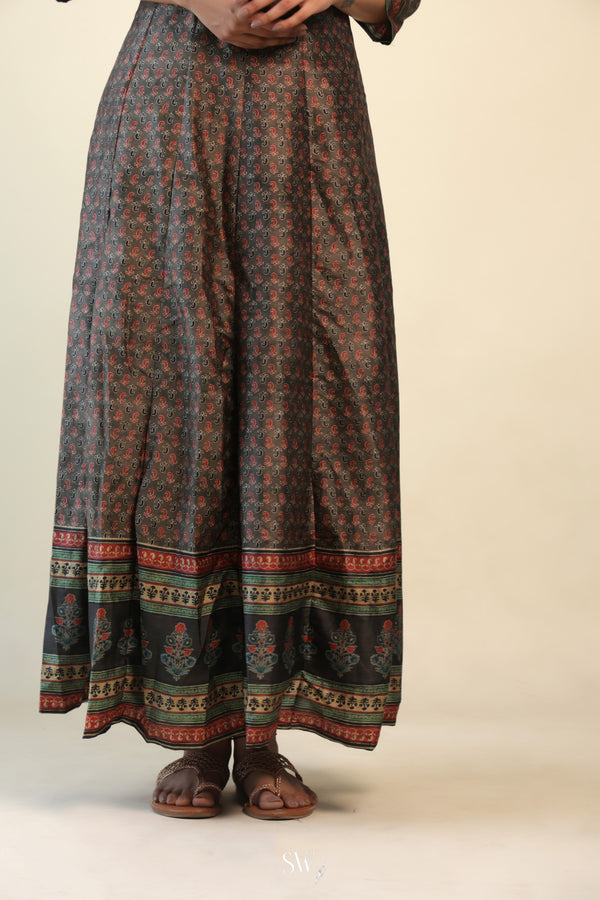 Deep Coffee Brown Everyday Kurti with Printed Ajrak Design