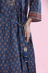 Deep Royal Blue Casual Kurti with Ajrakh Print