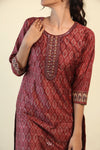 Brownish Red Printed Kurti with Diamond Pattern