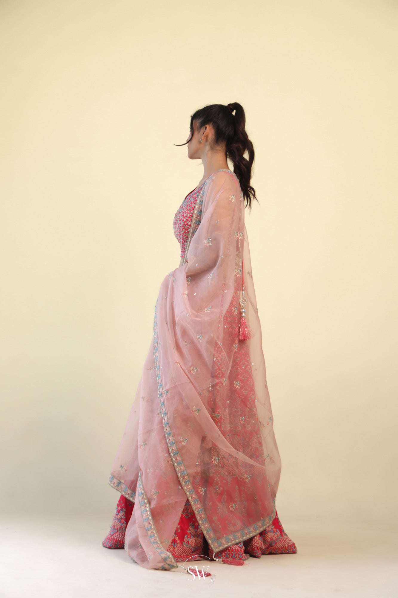 Raspberry Red Lehenga Set with Embroidery