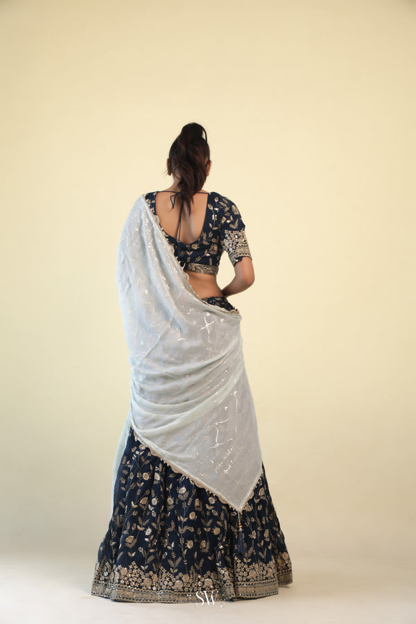 Dark Navy Blue Lehenga Set with Hand Embroidery