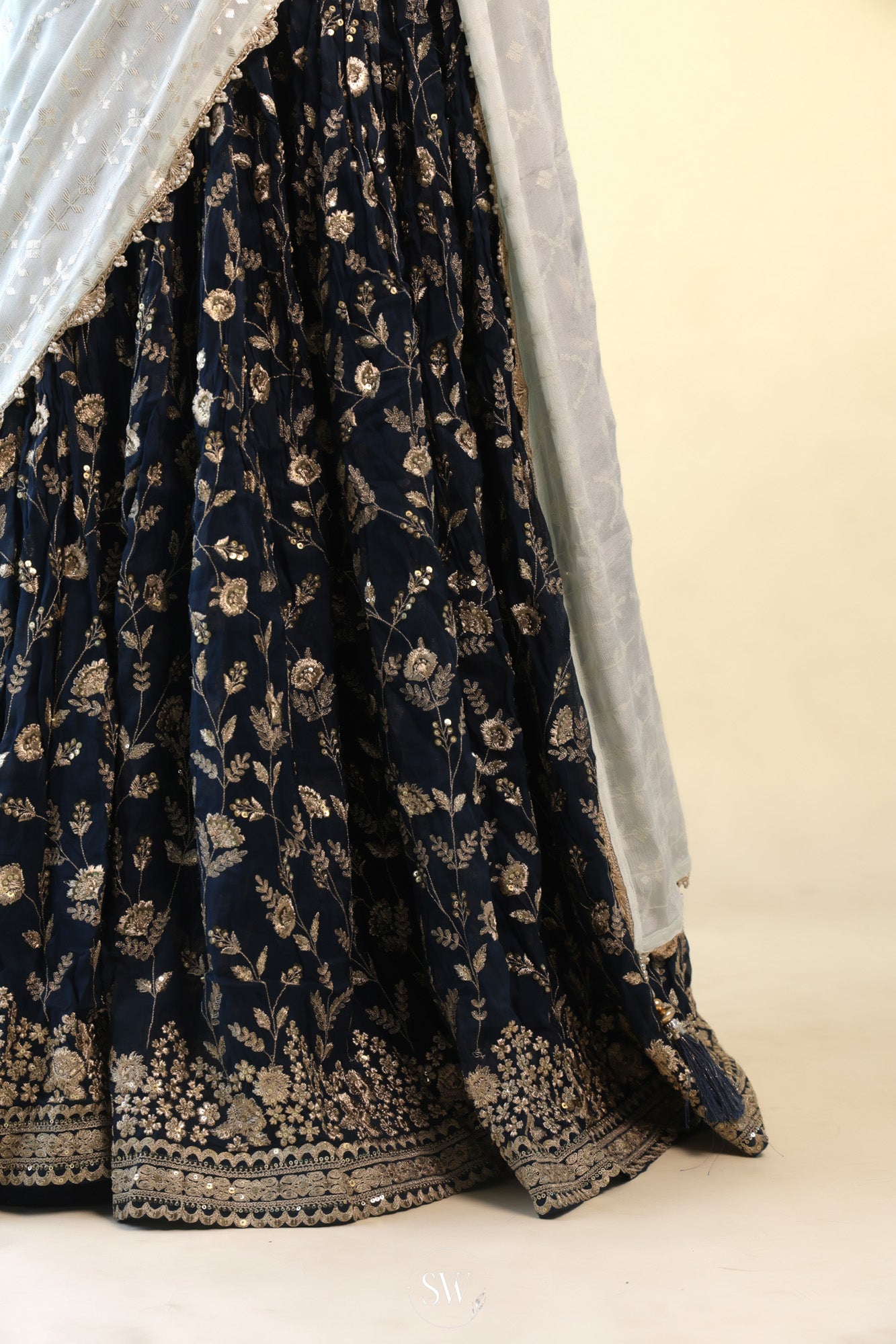 Dark Navy Blue Lehenga Set with Hand Embroidery