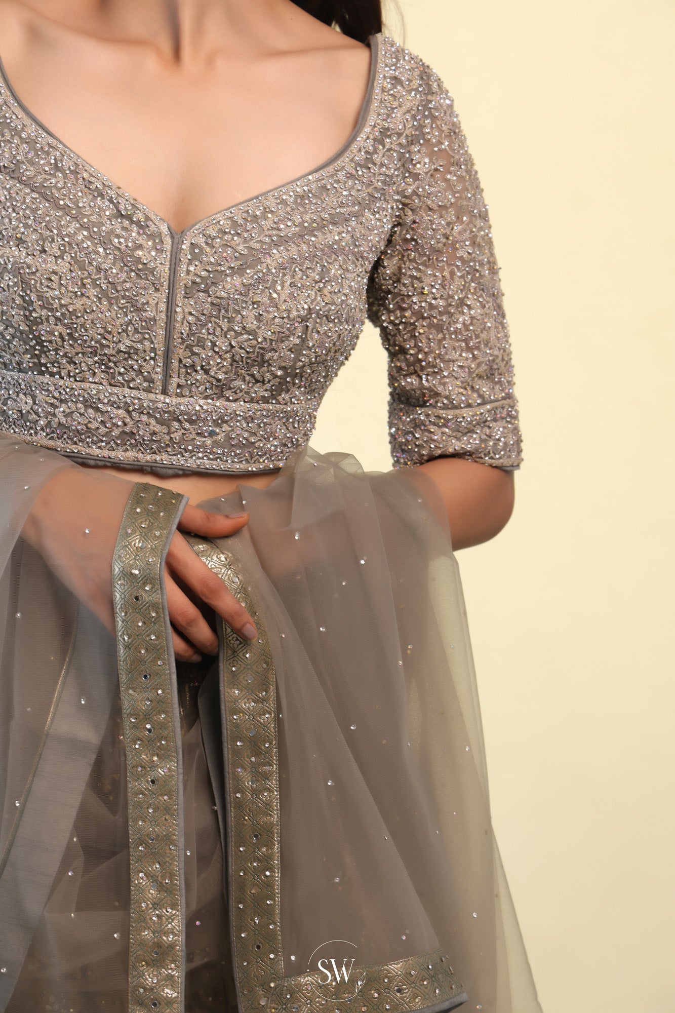 Pista Green Bridal Lehenga Set with Hand Embroidery