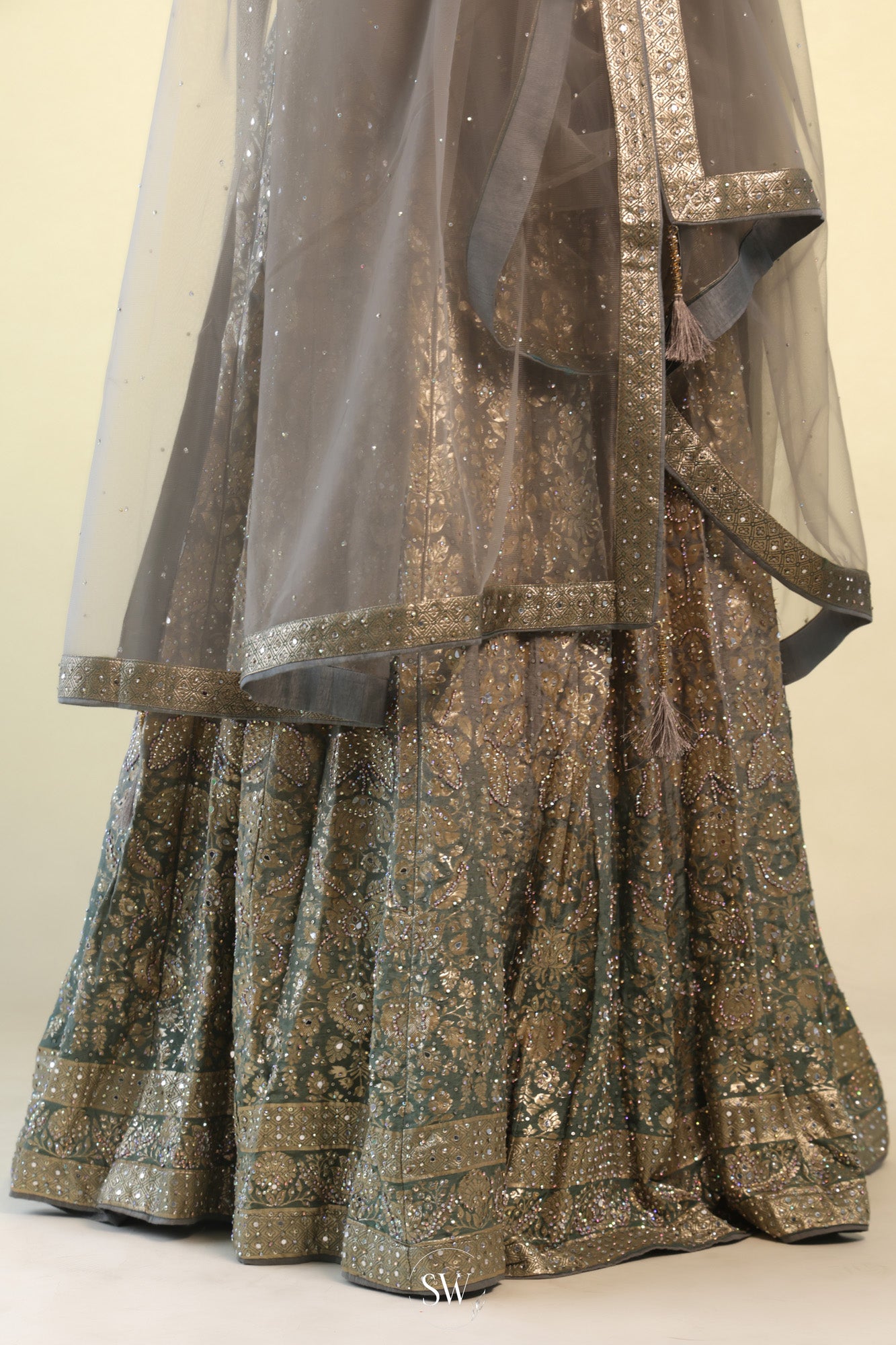Pista Green Bridal Lehenga Set with Hand Embroidery