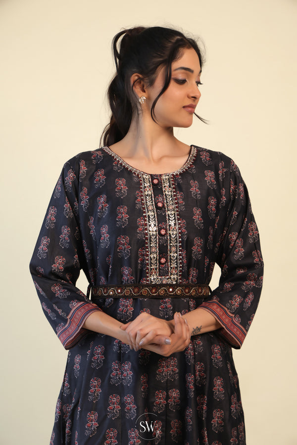 Kajal Black Everyday Kurti with Hand Embroidery