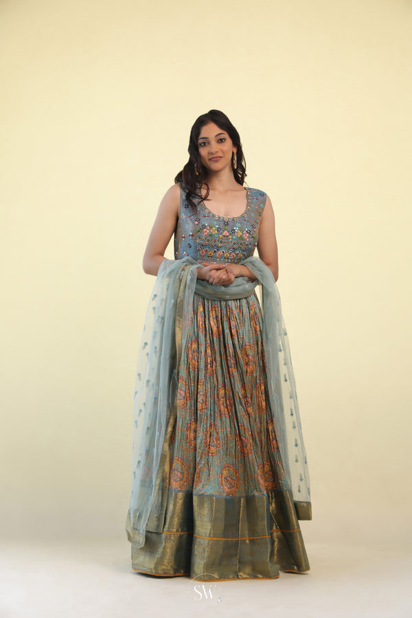 Cambridge Blue Embroidered Lehenga Set
