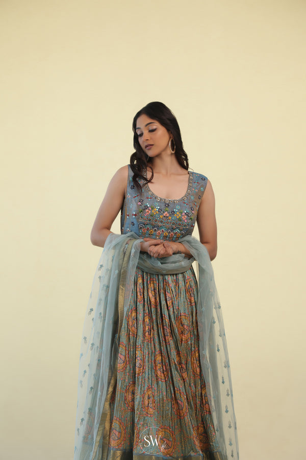 Cambridge Blue Embroidered Lehenga Set