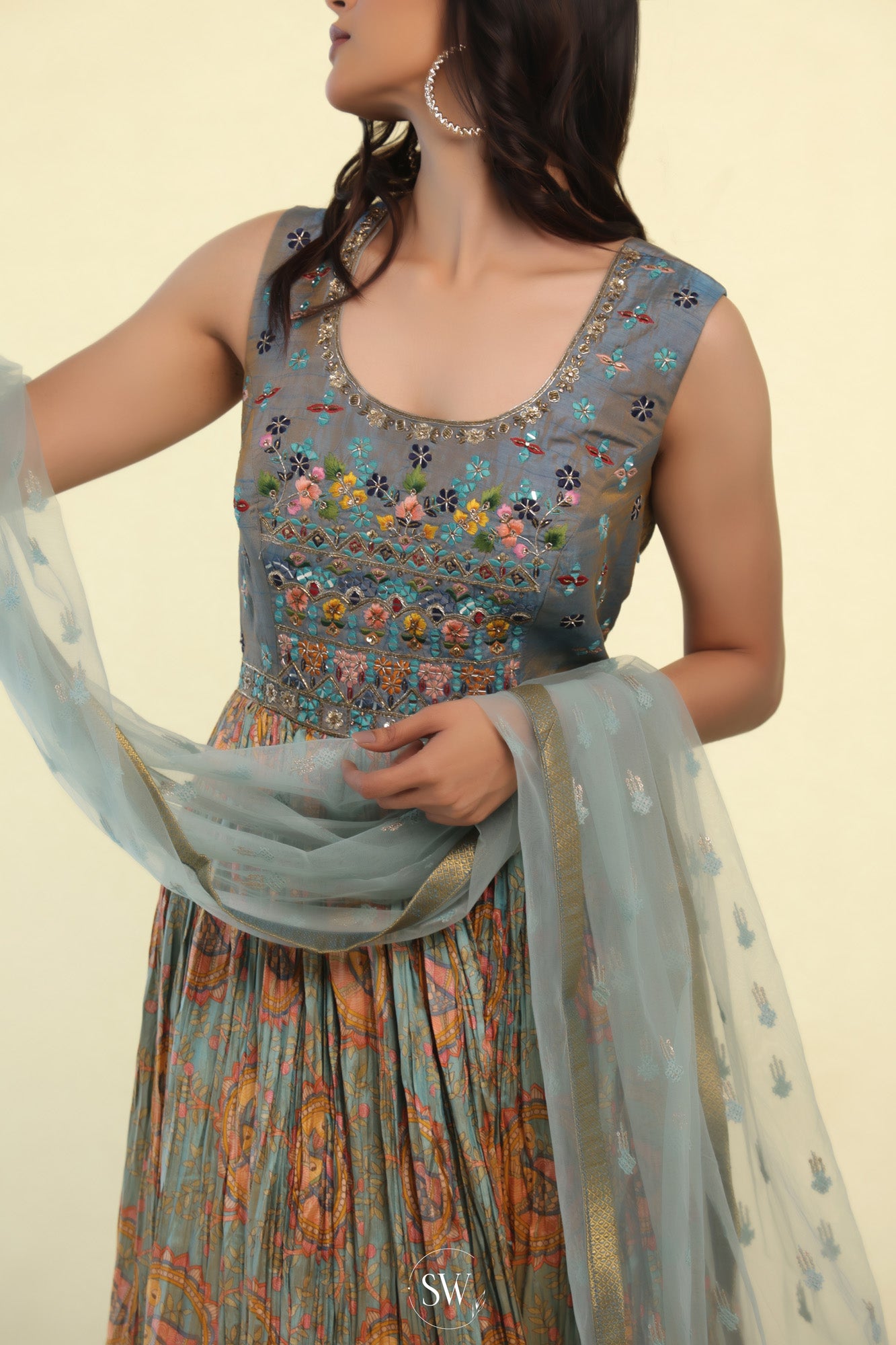 Cambridge Blue Embroidered Lehenga Set