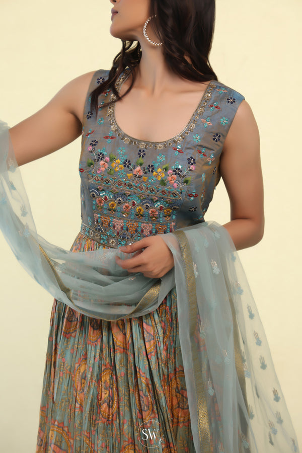 Cambridge Blue Embroidered Lehenga Set