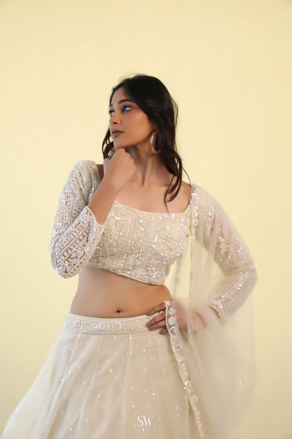Pastel Cream Embroidery Lehenga Set