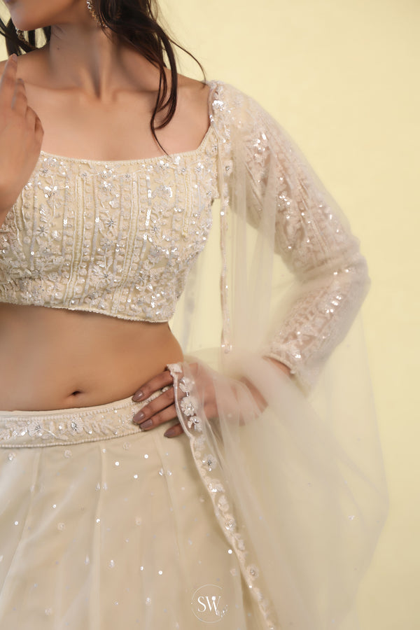 Pastel Cream Embroidery Lehenga Set