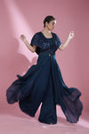 Navy Blue Indo Western Dress with Hand Embroidery