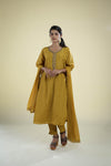 Sand Yellow Straight Suit Set With Hand Embroidery