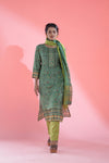 Viridian Green Printed Straight Suit Set With Floral Design