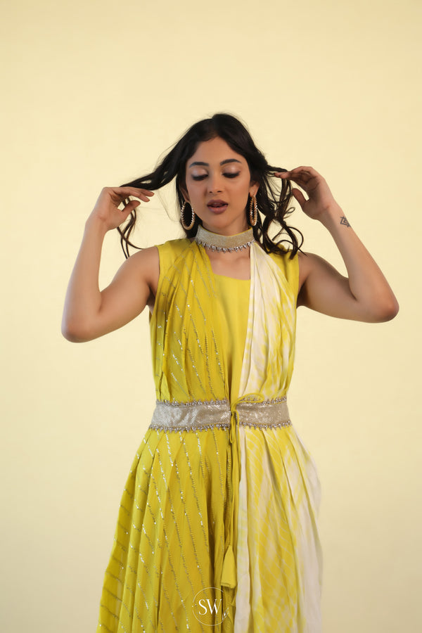 Lemon Yellow Indo Western Dress
