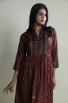 Maroon Straight Kurti Set with Floral Print