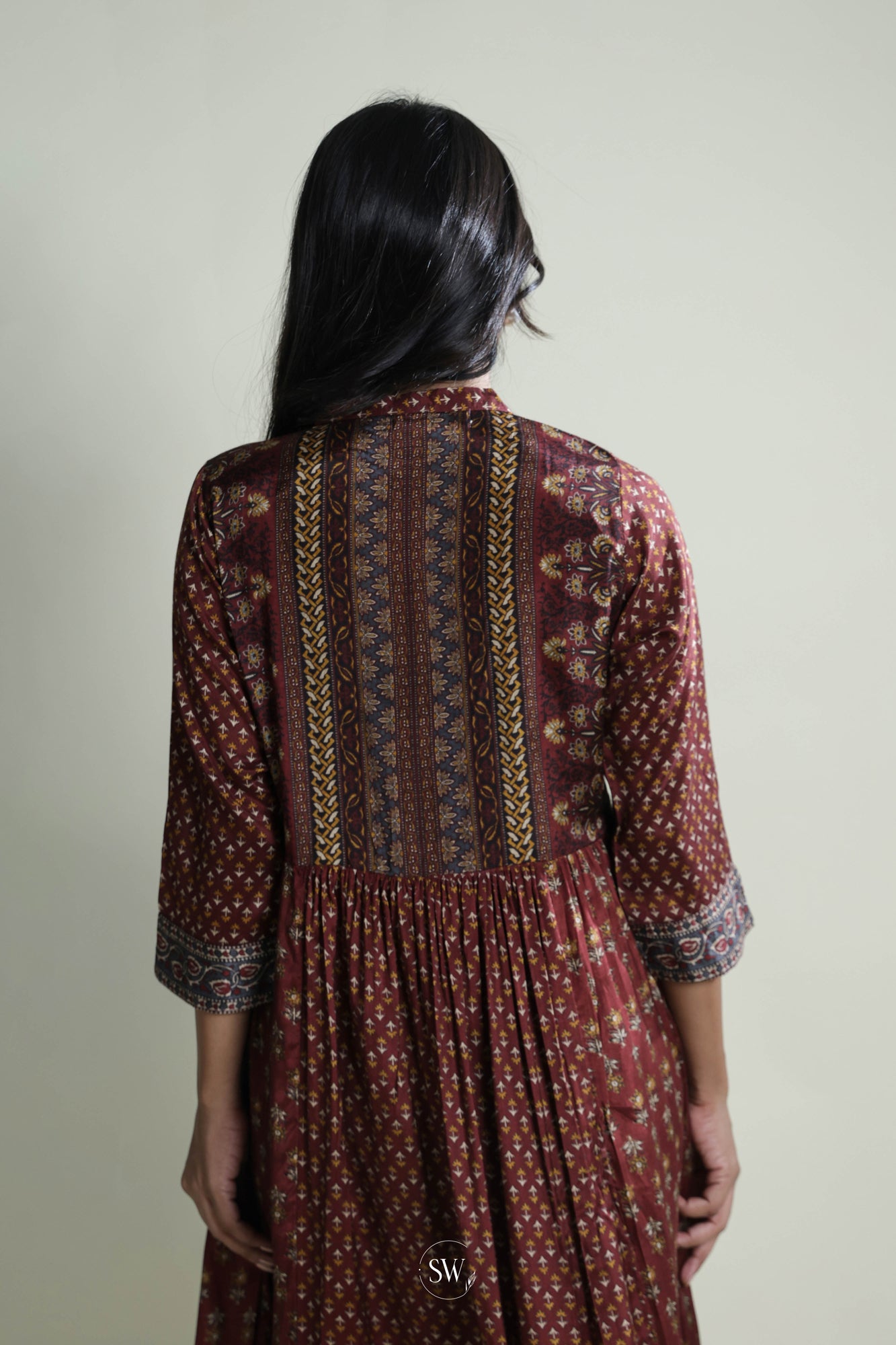 Maroon Straight Kurti Set with Floral Print