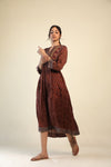 Deep Brown Printed Kurta with Floral Design