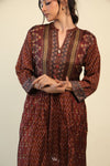Deep Brown Printed Kurta with Floral Design