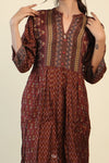 Deep Brown Printed Kurta with Floral Design
