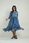 Sea Blue Printed Kurti with Floral Design