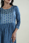 Sea Blue Printed Kurti with Floral Design