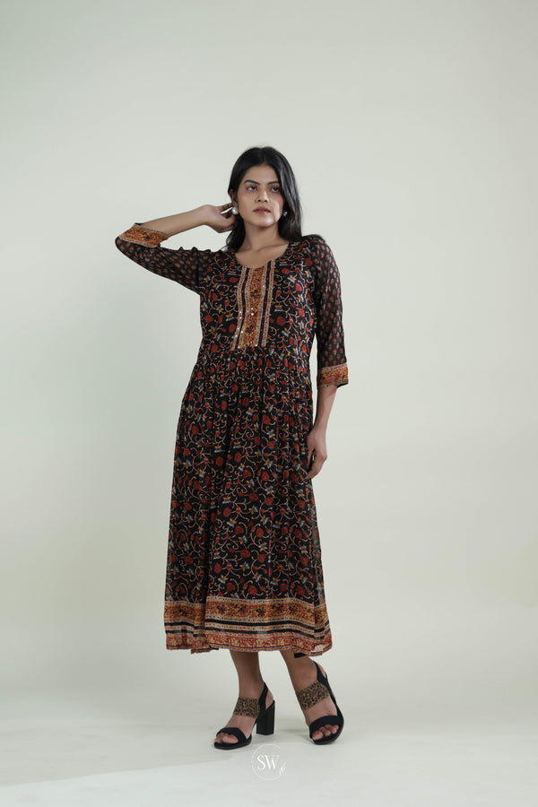 Classic Black Kurti with Floral Design