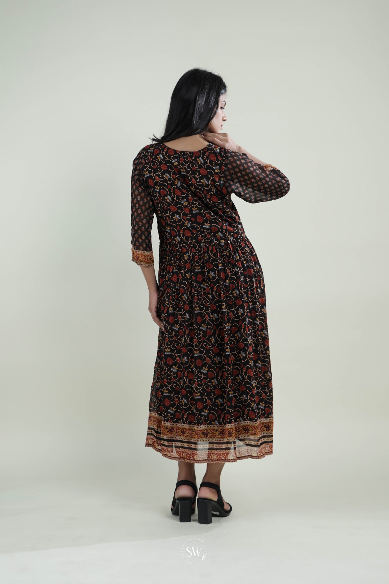 Classic Black Kurti with Floral Design